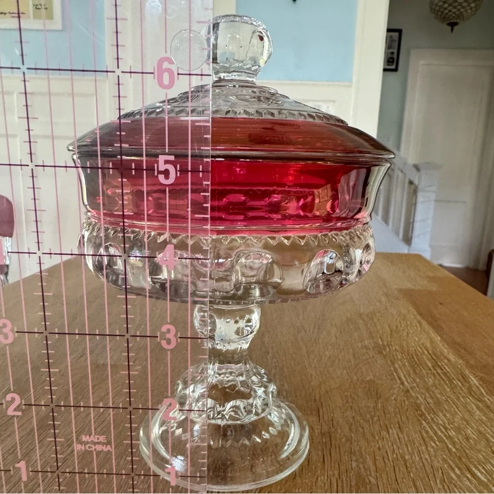 Vintage Kings Crown Ruby Thumbprint Compote with Lid - Mid Century Elegance - Picture 2 of 7